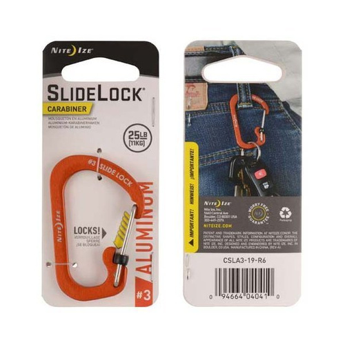 Nite Ize - SlideLock® Carabiner Aluminum #3 - Orange - CSLA3-19-R6