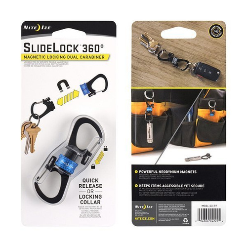 Nite Ize - SlideLock® 360° Magnetisch sperrender Doppelkarabiner - Blau - MSBL-03-R7