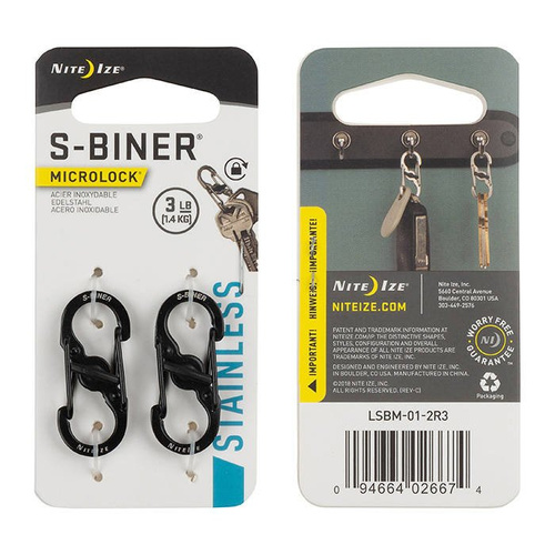 Nite Ize - S-Biner MicroLock - Schwarz - 2Pack - LSBM-01-2R3